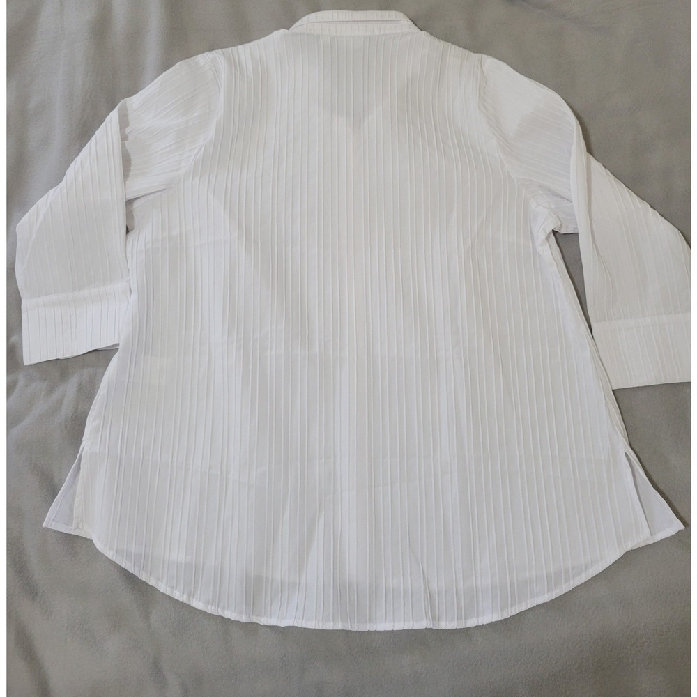 Joan Rivers White Pleated Button Front Blouse 3/4 Sleeve 1X Office Preppy - Picture 7 of 9